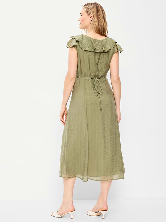 Ruffle-Sleeve Fit & Flare Midi Dress