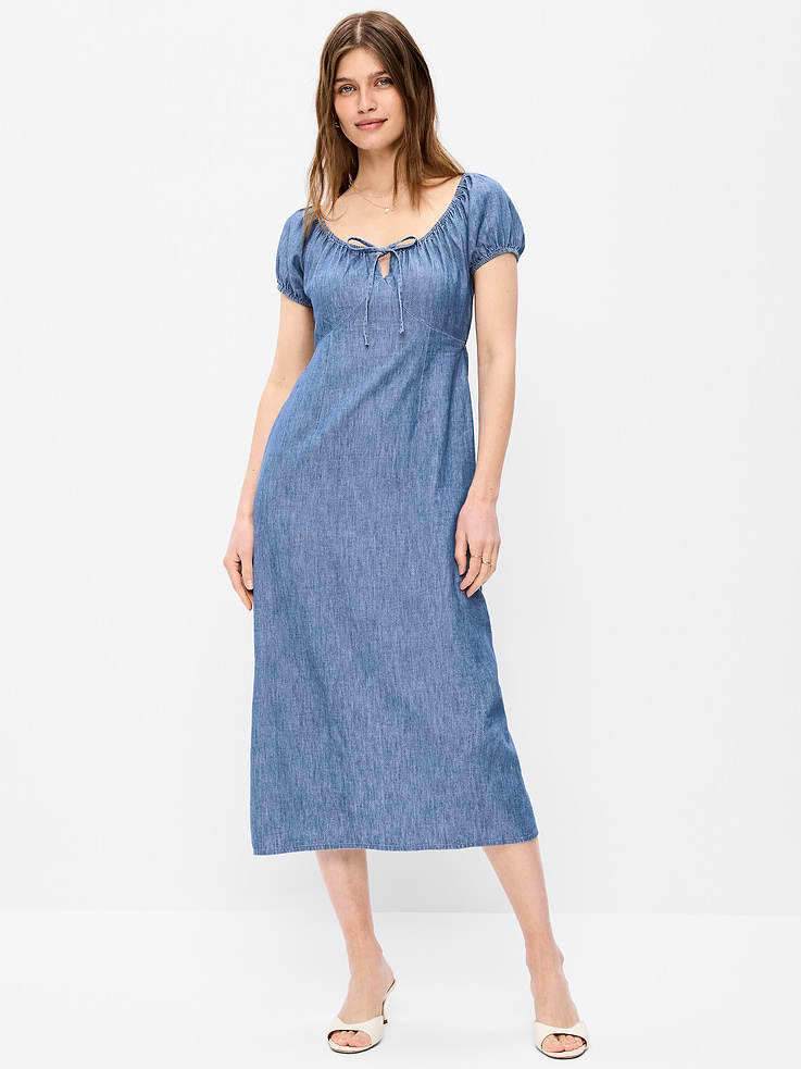 Image number 1 showing, Short-Sleeve Scoop-Neck Midi Dress