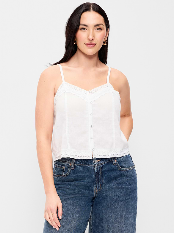 Camisole en mélange de lin à bordure en dentelle