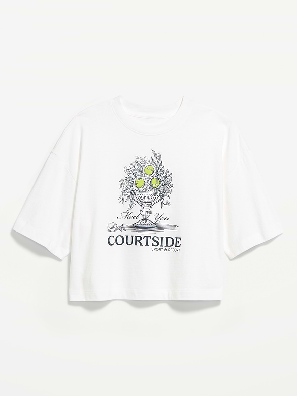 T-shirt rétro court surdimensionné ras du cou à imprimé