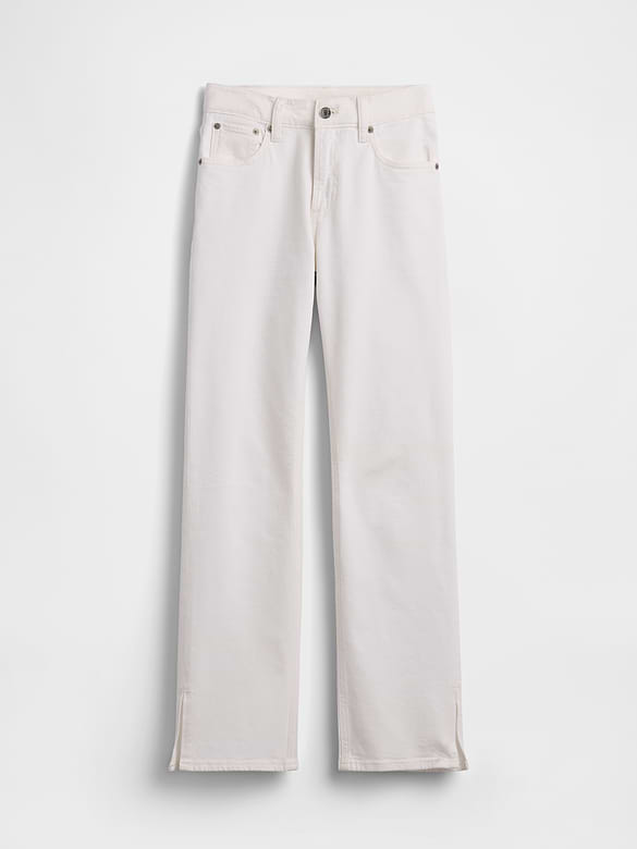 Mid Rise Split-Hem Relaxed Straight Jeans