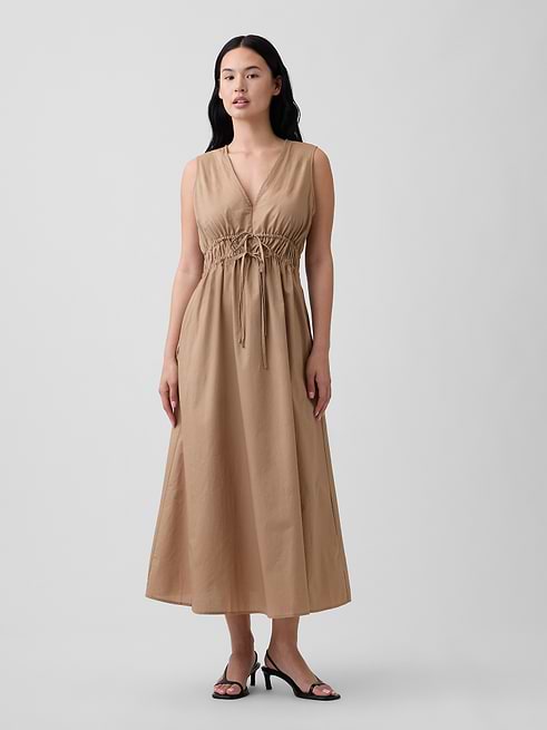brown dress gap Sleeveless Tie-Front Maxi ​ Zipper at back womens clothes bridesmaid dress lot products Color:Offwhite