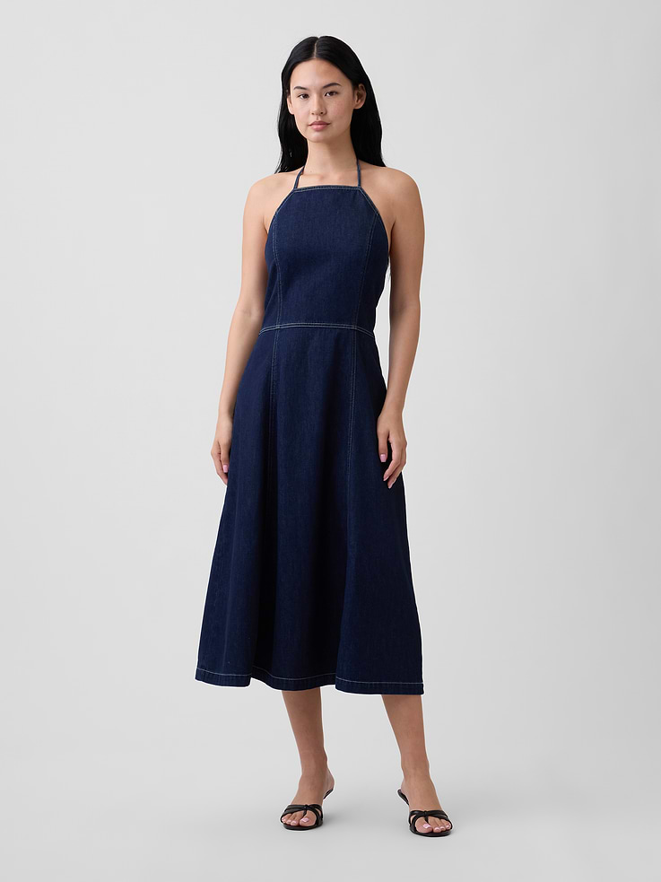 Image number 1 showing, Denim Halter Midi Dress