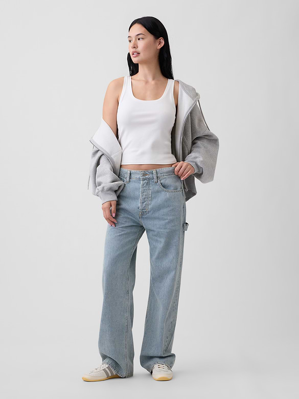 Low Slung Relaxed Straight Railroad Stripe Carpenter Jeans