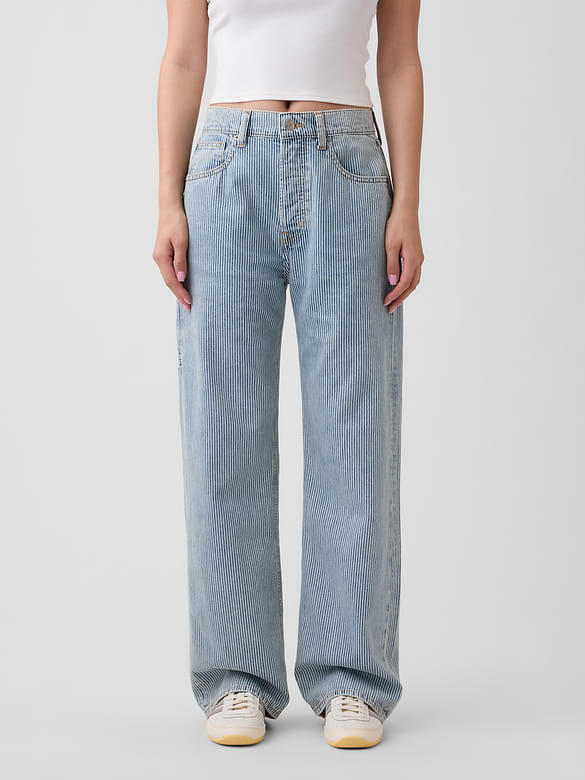 Low Slung Relaxed Straight Railroad Stripe Carpenter Jeans