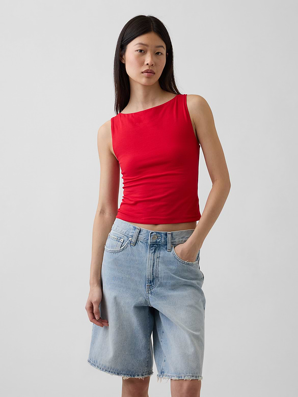 CloseKnit Jersey Boatneck Crop Tank Top