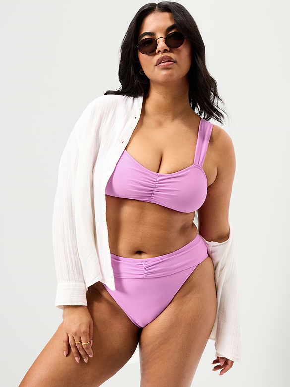 High-Waisted Cinched Bikini Swim Bottoms