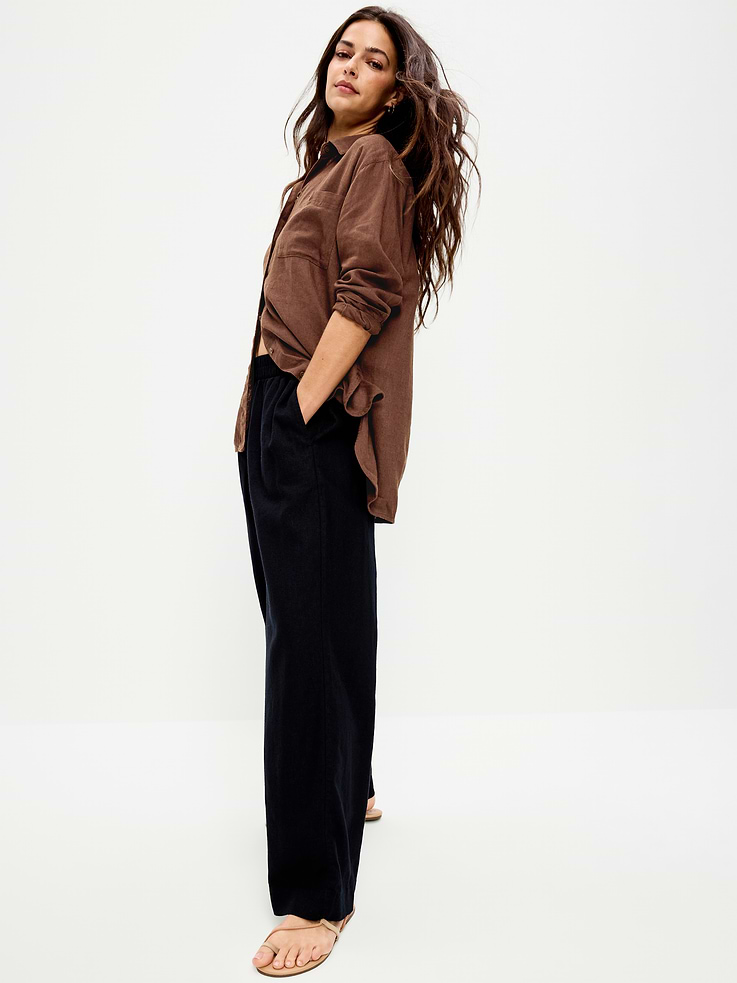 Image number 3 showing, Linen-Blend Loose Button-Down Shirt