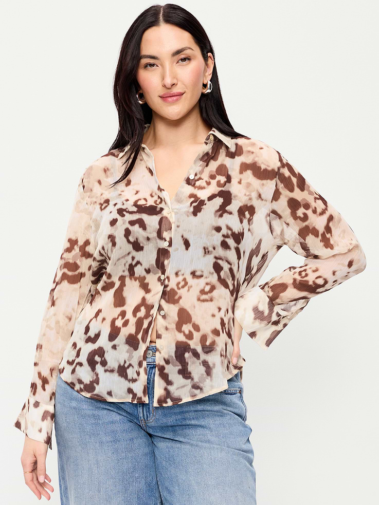 Image number 4 showing, Chiffon Sheer Button-Down Shirt