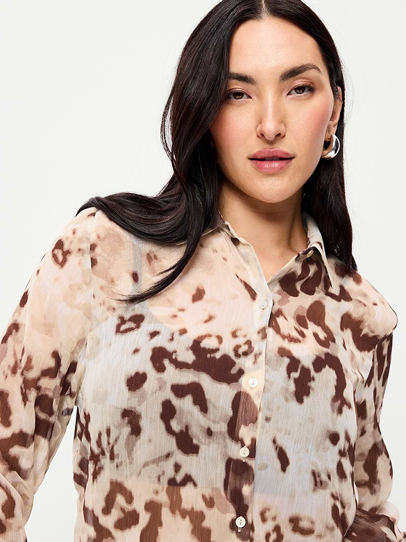 Chiffon Sheer Button-Down Shirt