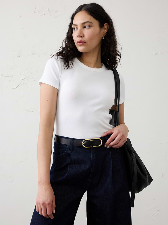 Oval Buckle Leather Belt