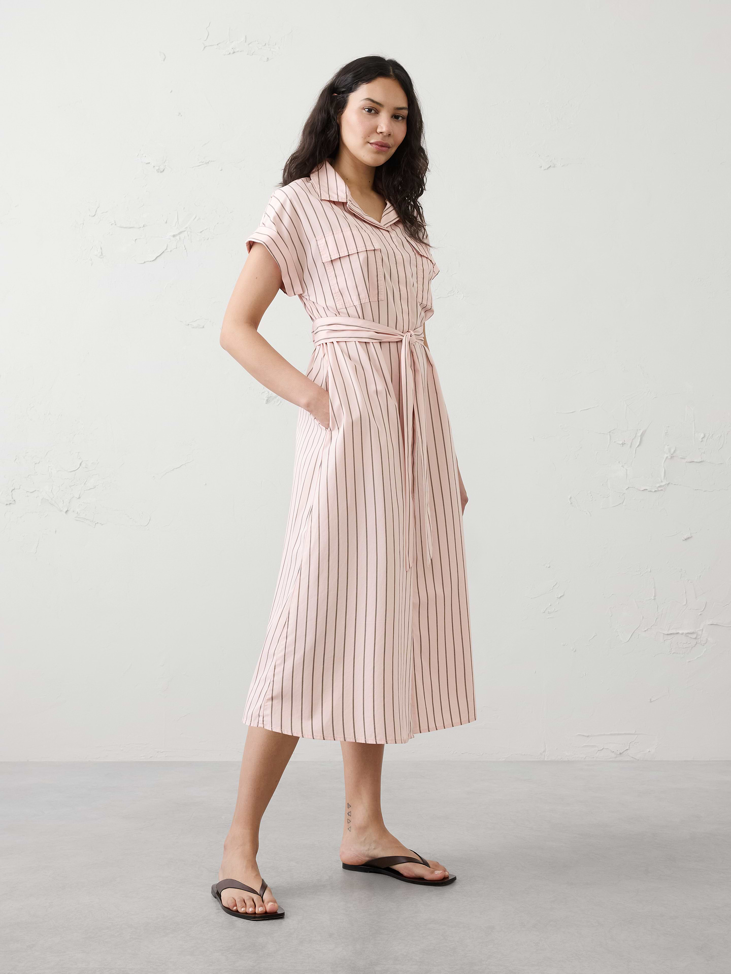Image number 1 showing, Poplin Utility Midi Shirtdress