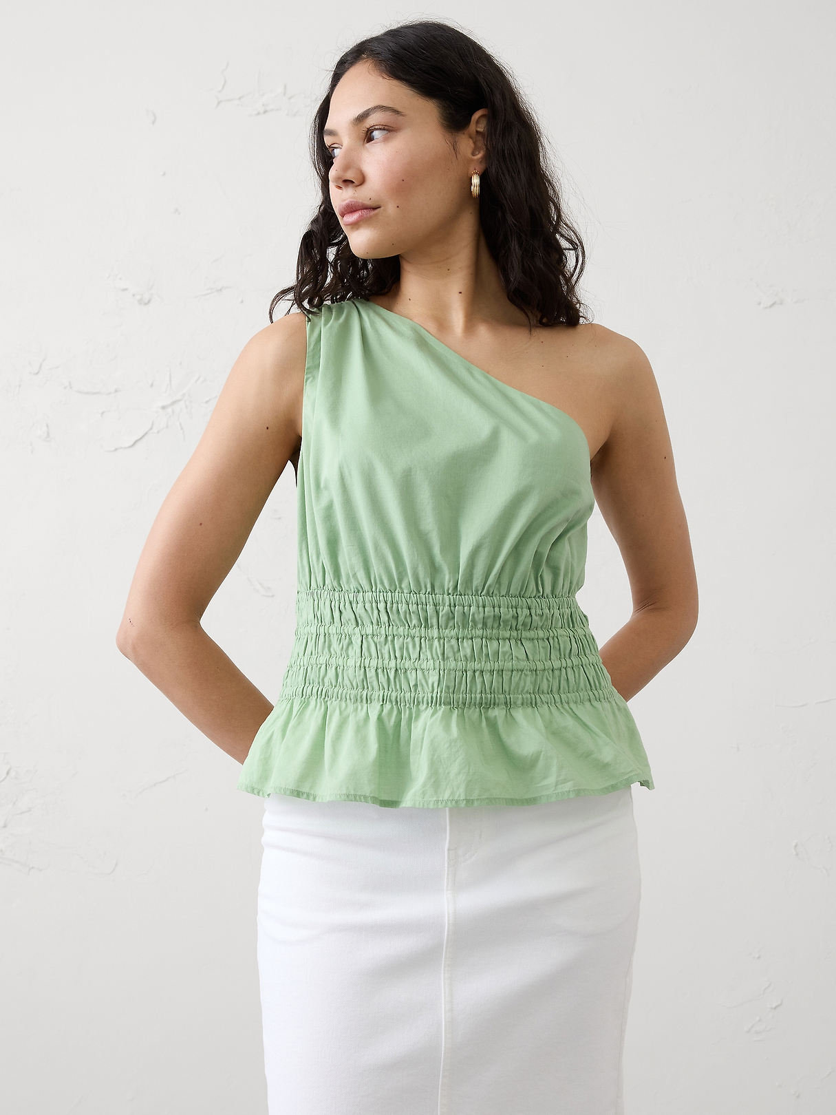 Voile One-Shoulder Smocked Top | Banana Republic Factory
