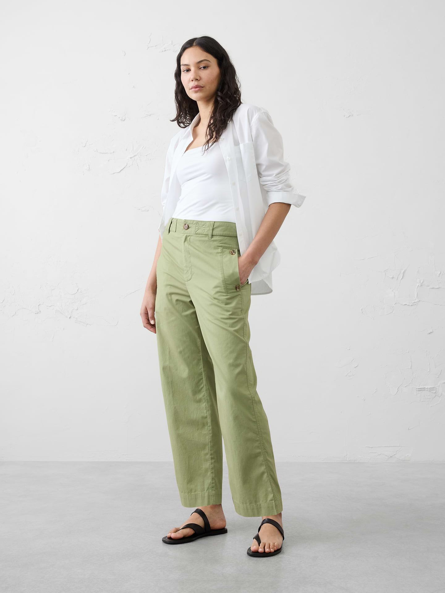 Image number 1 showing, Straight High-Rise Utility Twill Pant