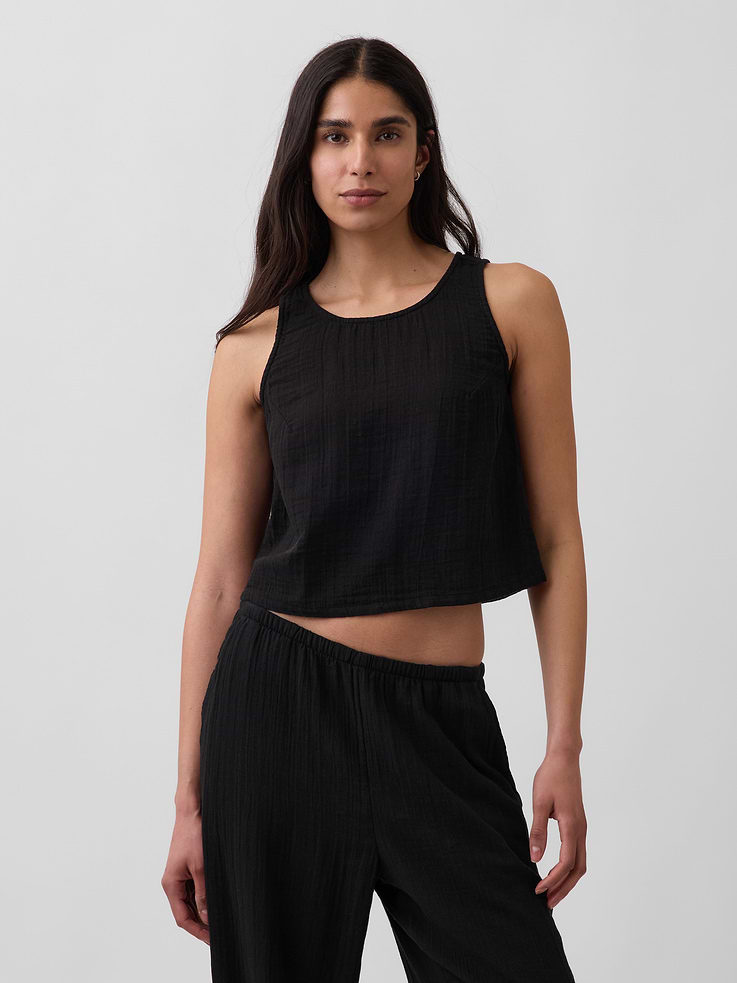 Image number 1 showing, Cotton Gauze Racer Shell Tank Top