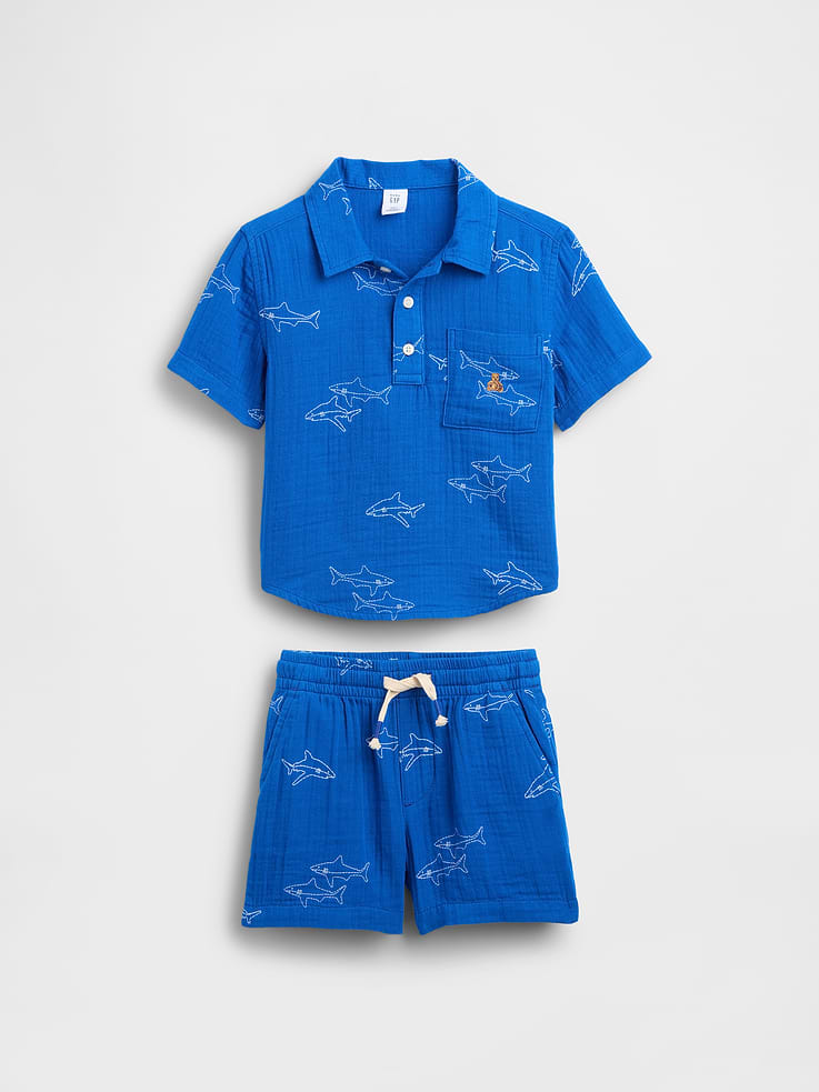 Image number 1 showing, Baby & Toddler Cotton Gauze Polo Outfit Set