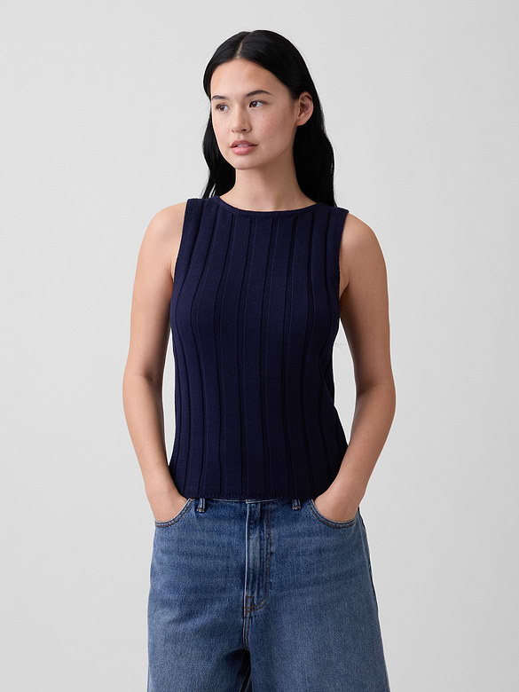 Relaxed Ribbed Boatneck Tank Top