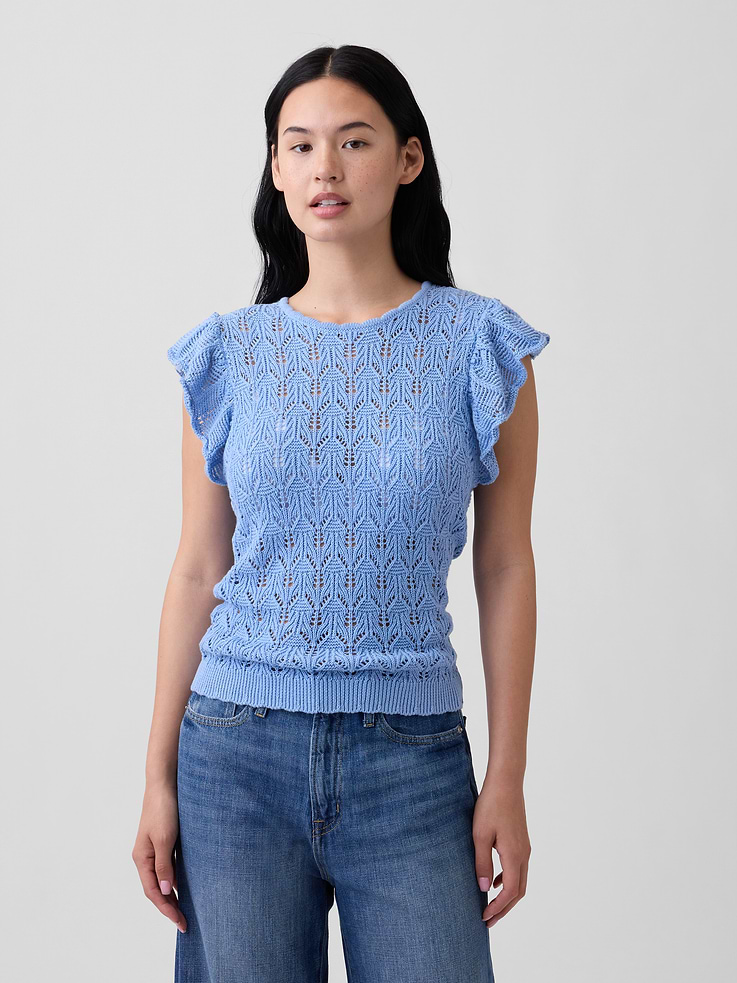 Image number 1 showing, Crochet Flutter Sleeve Top