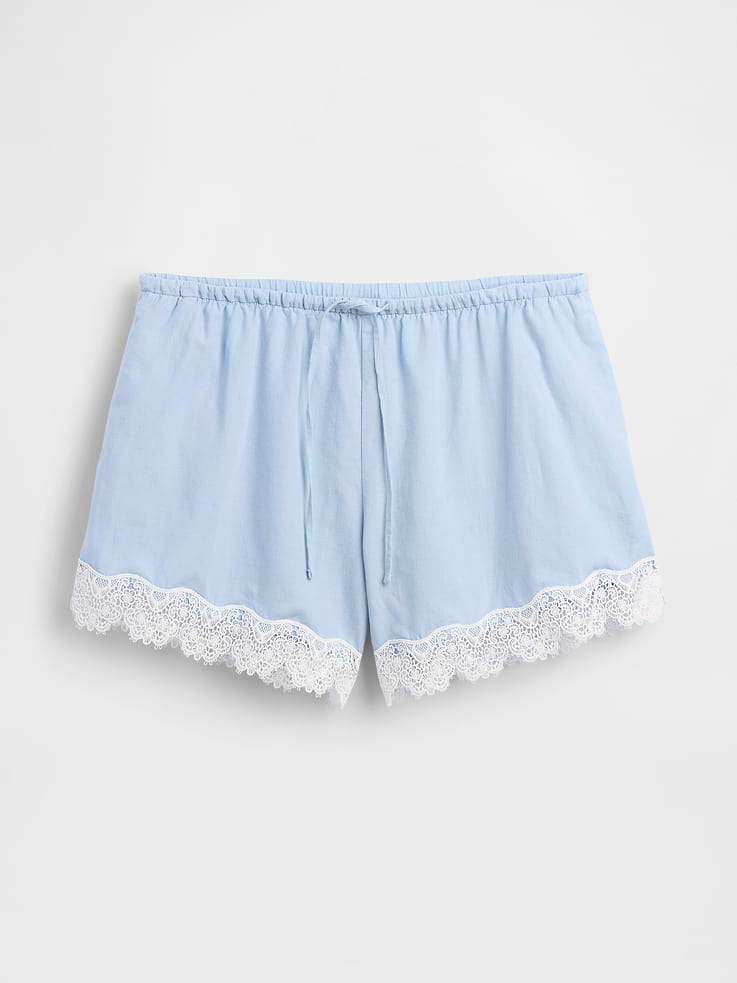 Image 6 of 6, 4" Mid Rise Linen-Blend Lace-Trim Shorts