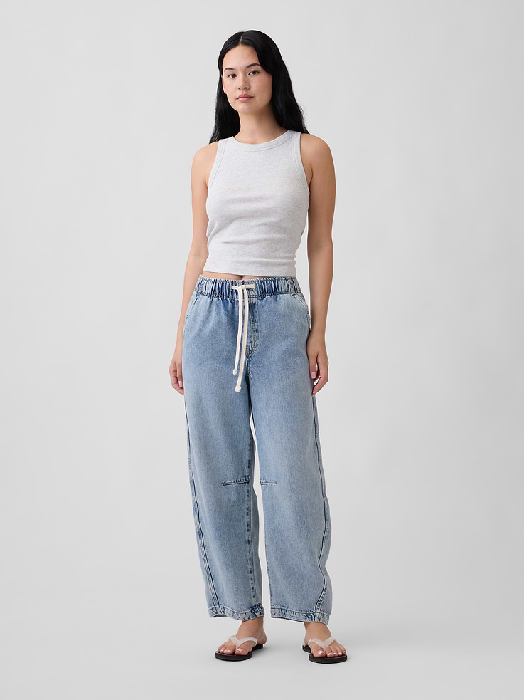 Image number 1 showing, Mid Rise SuperSoft Pull-On Barrel Jeans