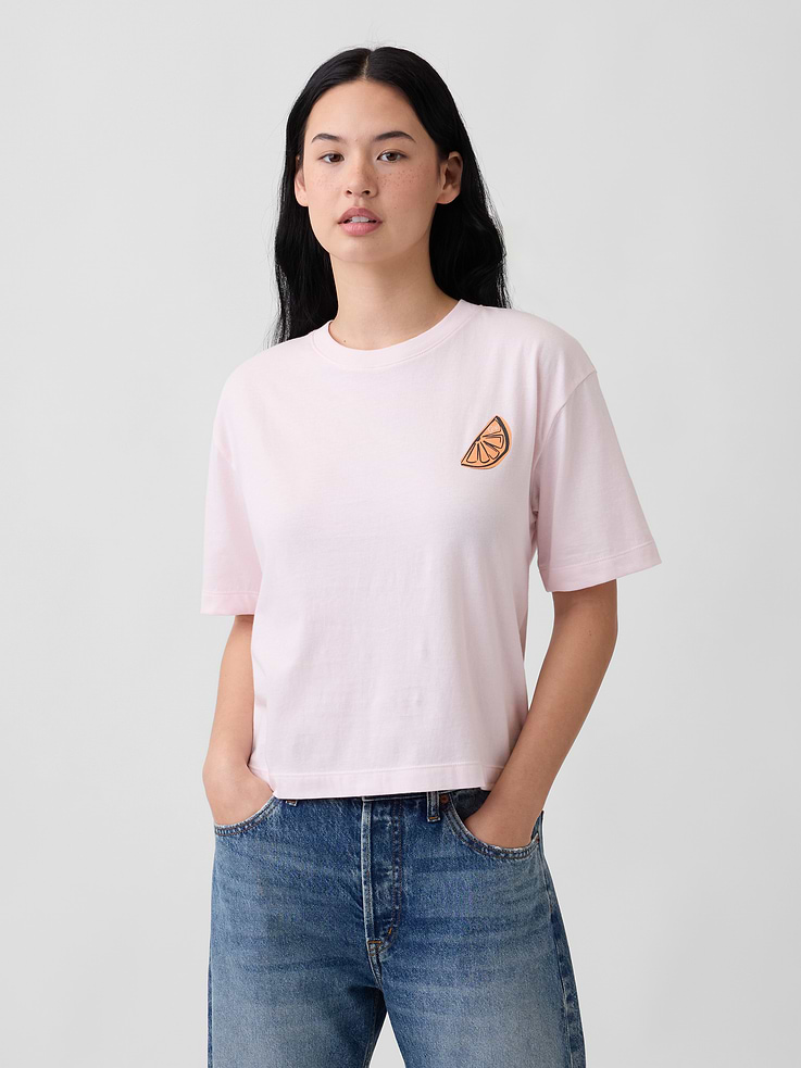 Image 1 of 5, Soft jersey knit., Dropped shoulder, elbow-length sleeves., Crewneck., Graphics at front., This product was made in a factory that invests in gender equity and women’s empowerment through RISE. Learn more at, Product #1175578