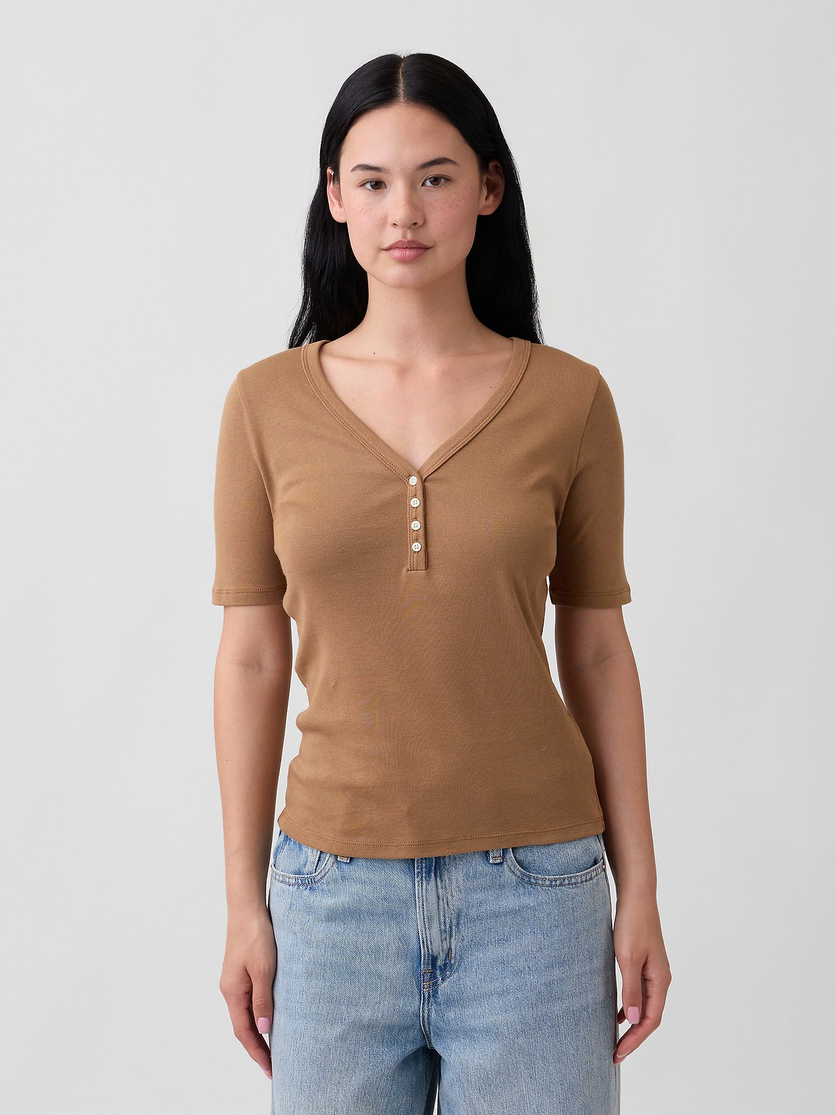 Modern Ribbed V-Neck Henley Top | Gap Factory