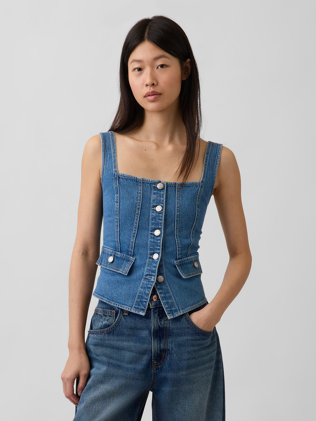 Denim Pocket Corset Top