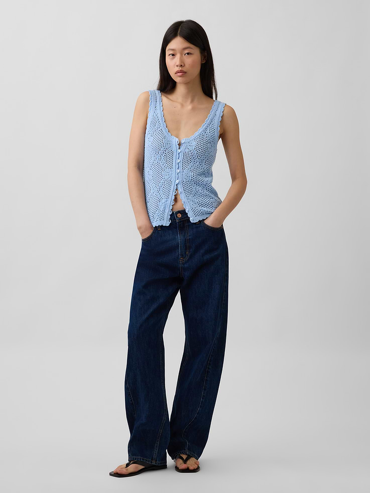 Image 2 of 5, 100% Cotton Pointelle Sweater Tank