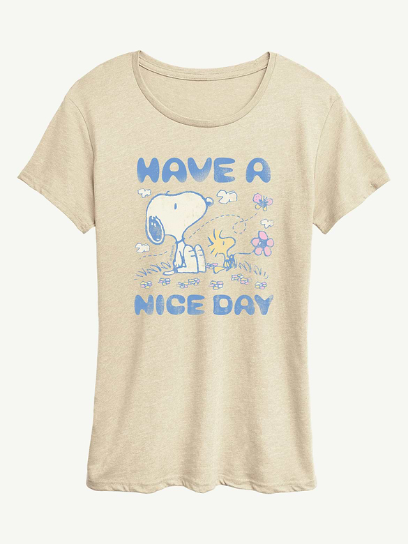 Peanuts Snoopy And Woodstock Have A Nice Day Short Sleeve Graphic T-Shirt