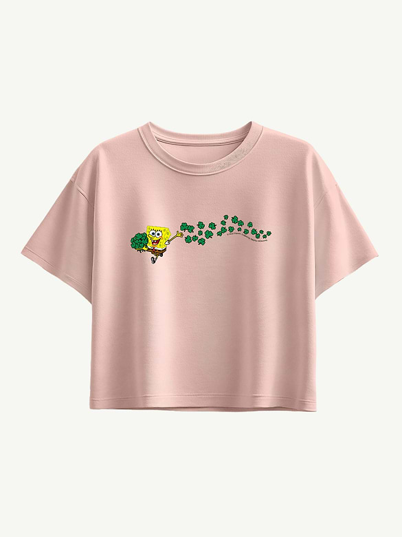 Spongebob SquarePants Shamrocks Short Sleeve Boxy Graphic T-Shirt For Girls