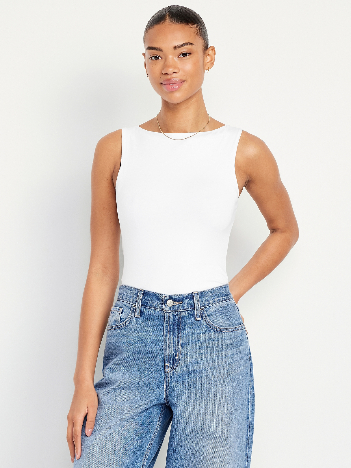 Hug Double-Layer Boat-Neck Top | Old Navy