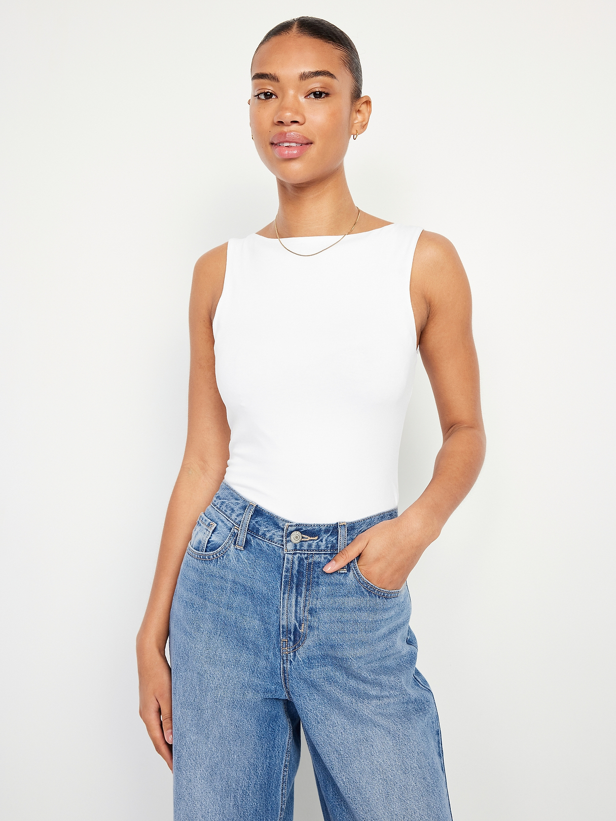 Hug Double-Layer Boat-Neck Top | Old Navy