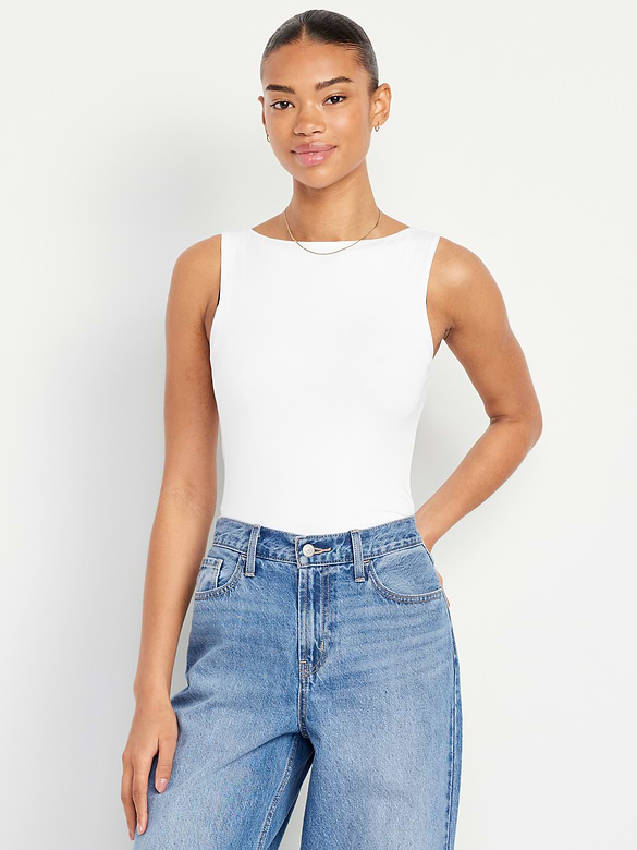 Hug Double-Layer Boat-Neck Top