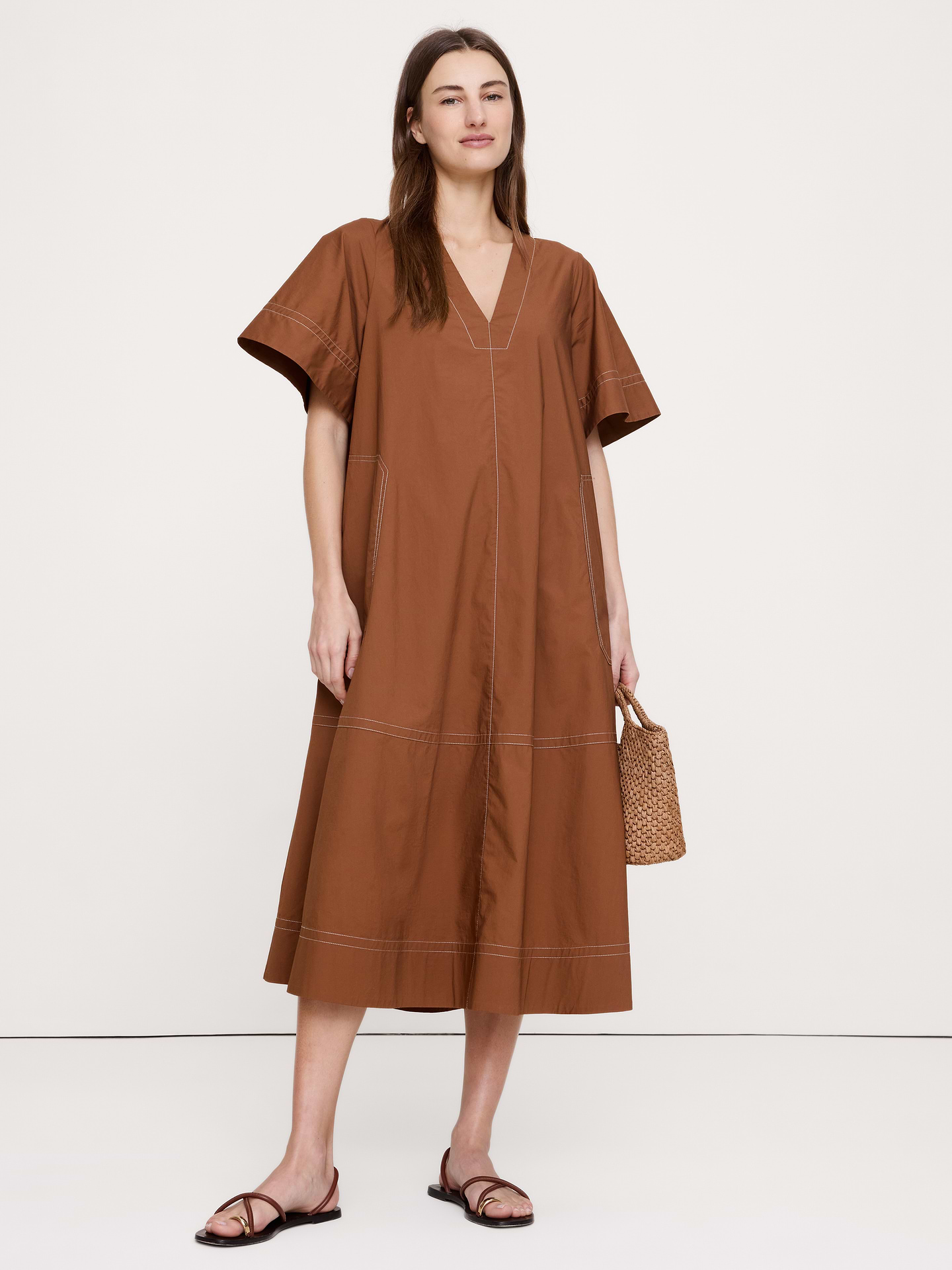 Image number 1 showing, Cotton Poplin Trapeze Midi Dress