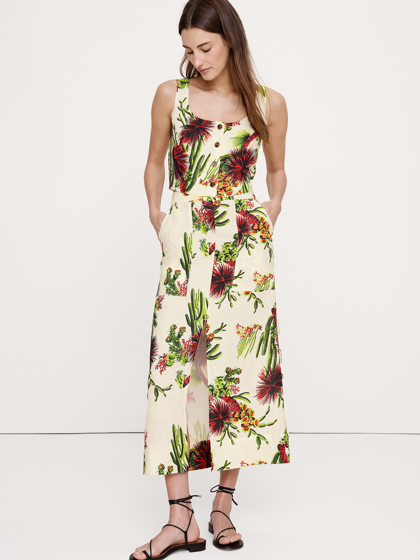 Image number 1 showing, Linen Front-Slit Midi Skirt