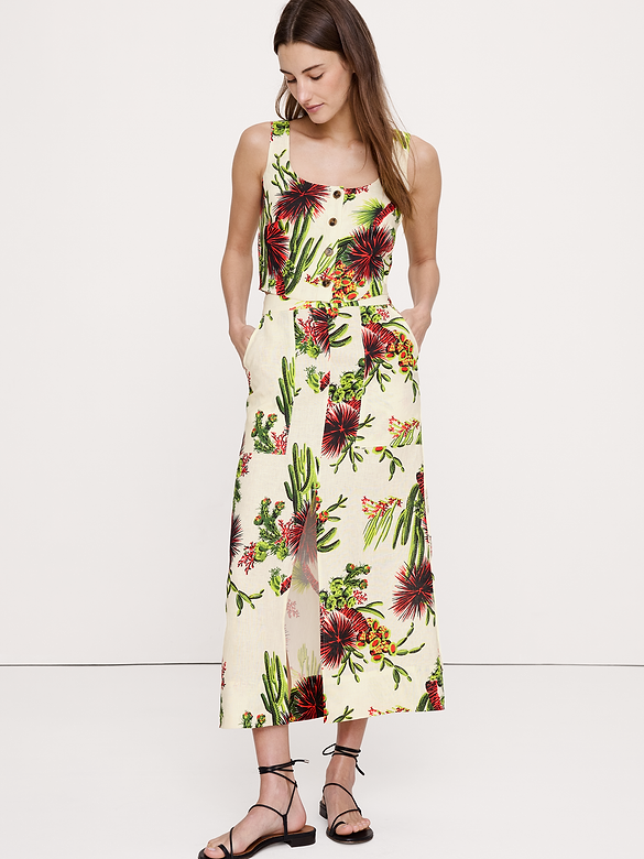 Linen Front-Slit Midi Skirt