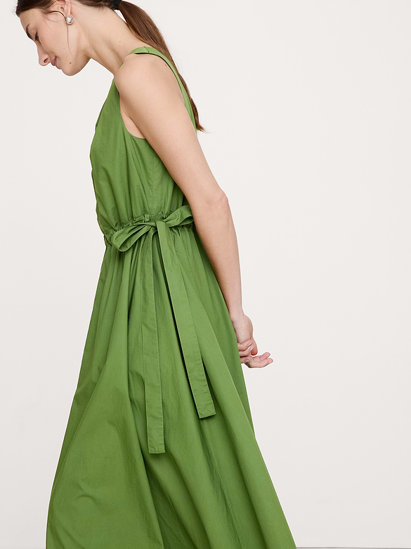 Twisted Shoulder Poplin Maxi Dress