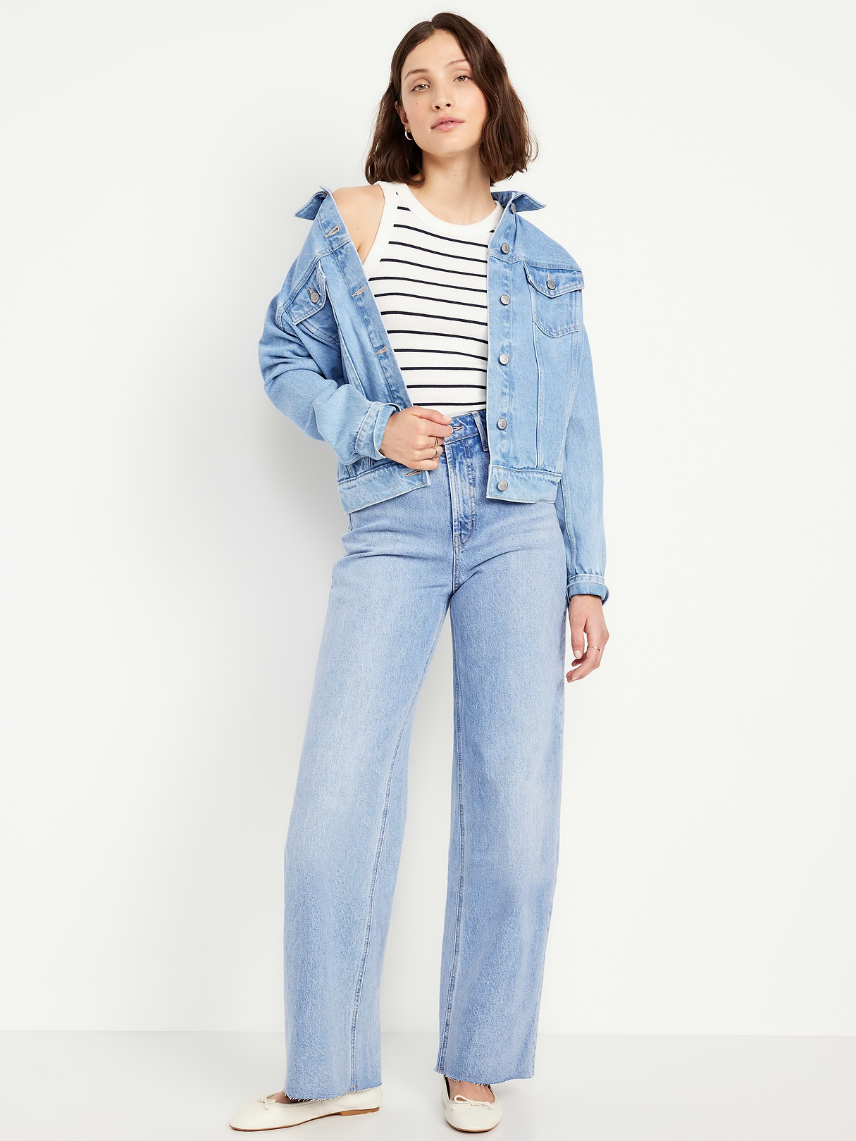Extra High-Waisted Wide-Leg Jeans - Light Wash Cutoff by Old Navy