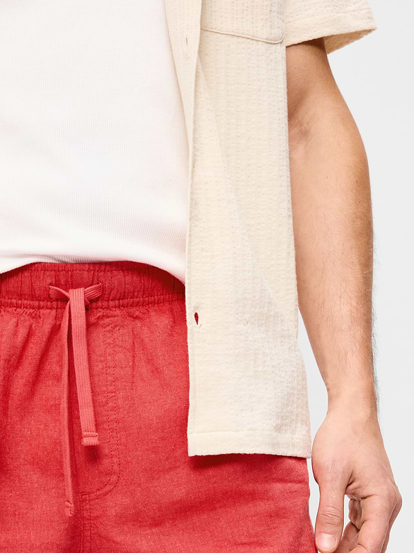 Short de jogging en mélange de lin, entrejambe de 18 cm