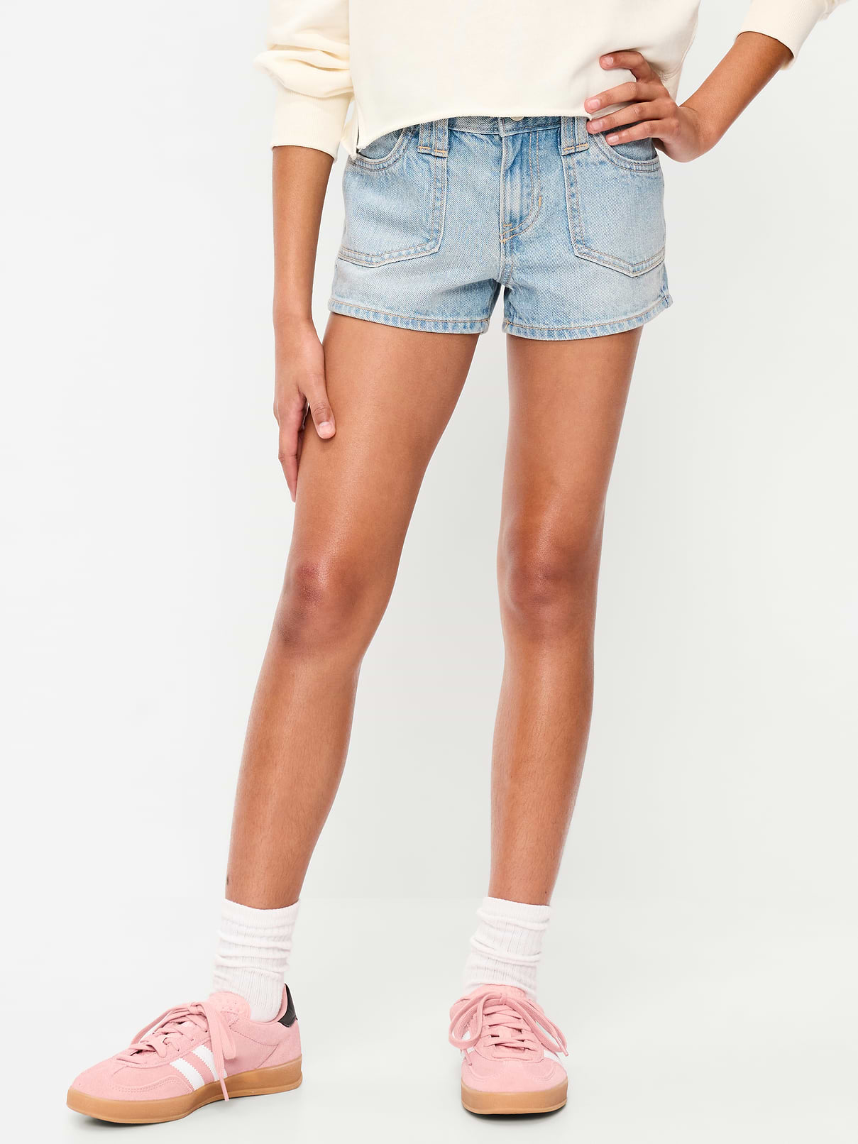 Low-Rise Utility Jean Shorts for Girls