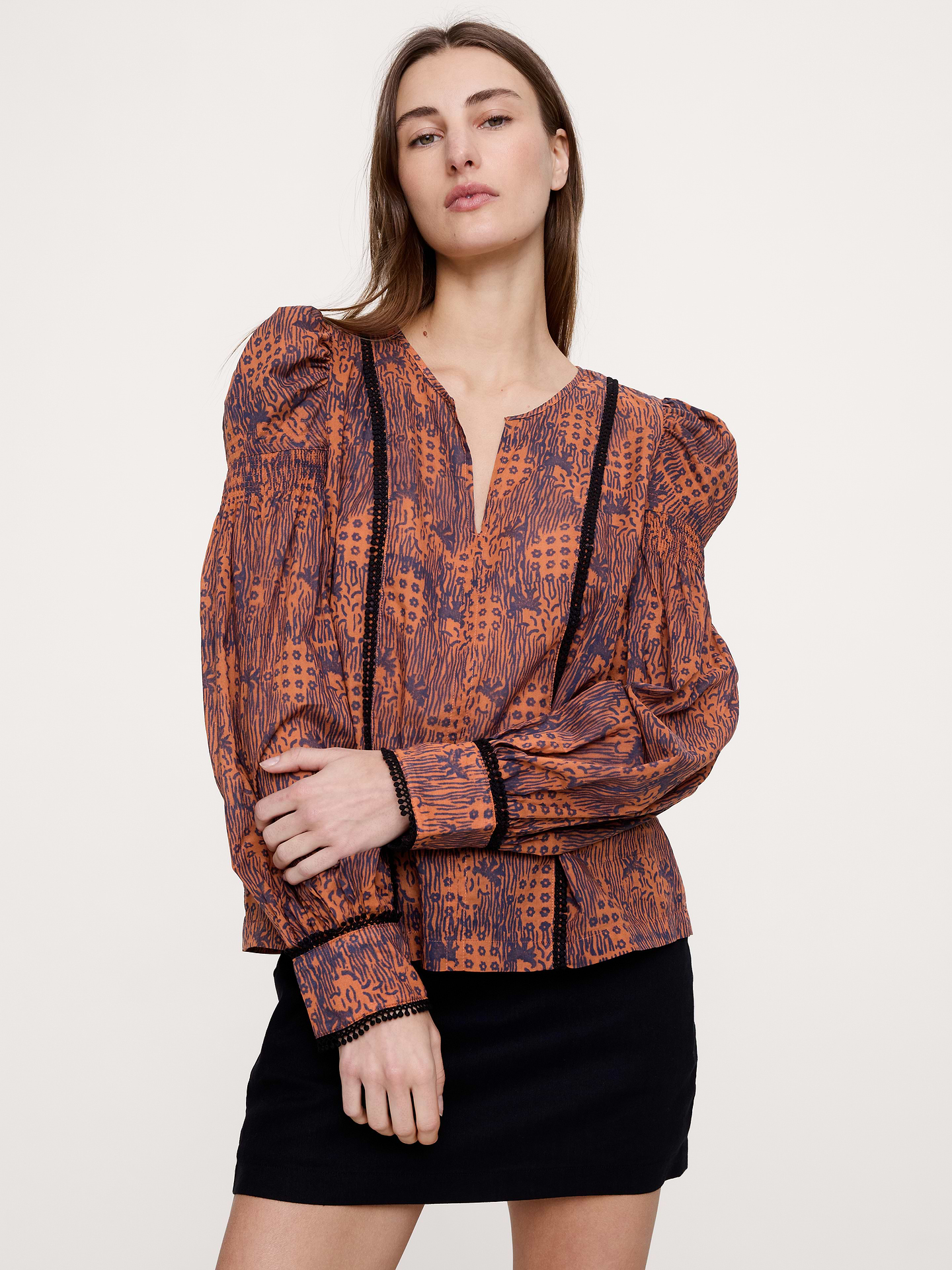 Image number 1 showing, Lightweight Cotton Puff-Sleeve Top