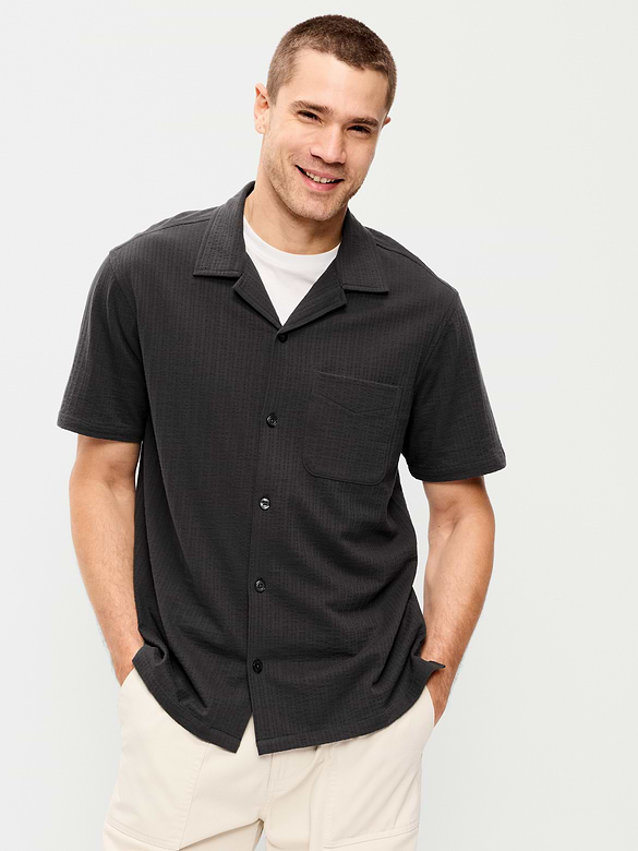 Short-Sleeve Textured Camp Shirt
