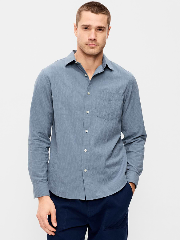 Chemise à manches longues et à poche en tissu gaufré
