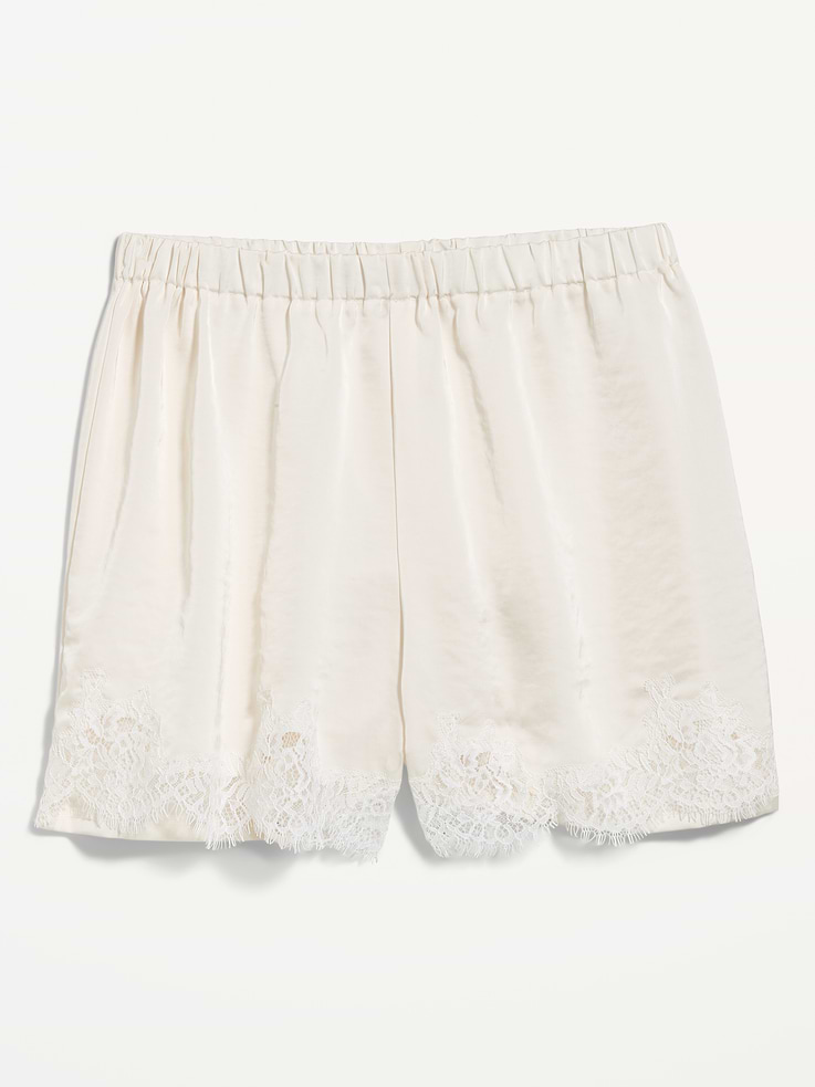 Image number 5 showing, High-Waisted Lace-Trim Satin Shorts