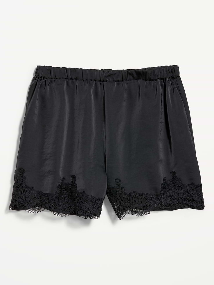 Image number 5 showing, High-Waisted Lace-Trim Satin Shorts