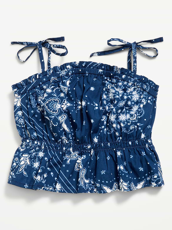 Printed Sleeveless Tie-Shoulder Top for Girls