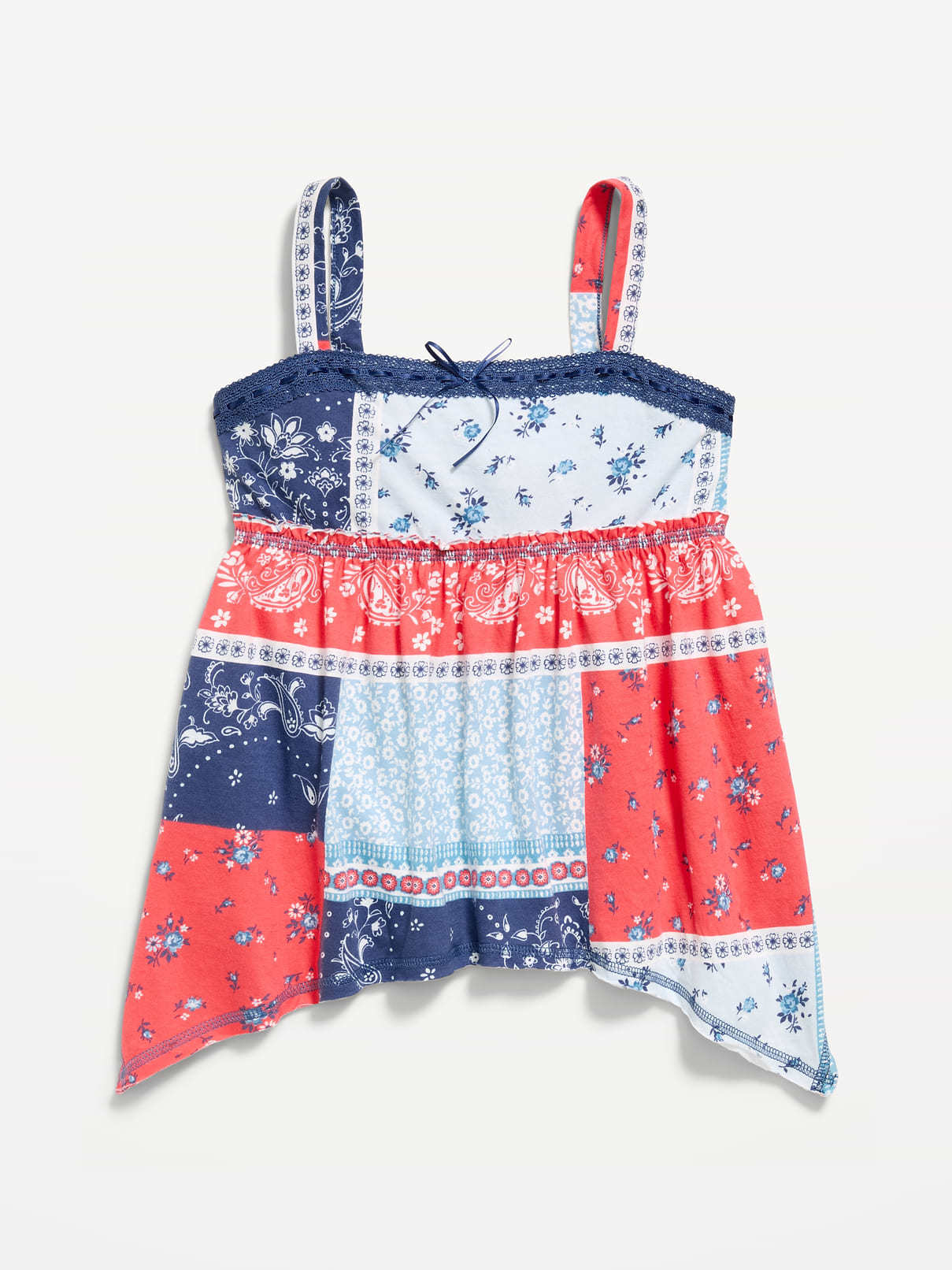 Printed Sleeveless Handkerchief Hem Top for Girls