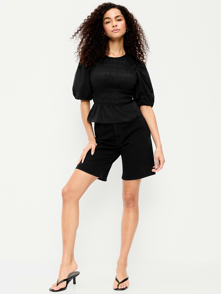 Image number 1 showing, High-Waisted Wow Jean Shorts -- 9-inch inseam