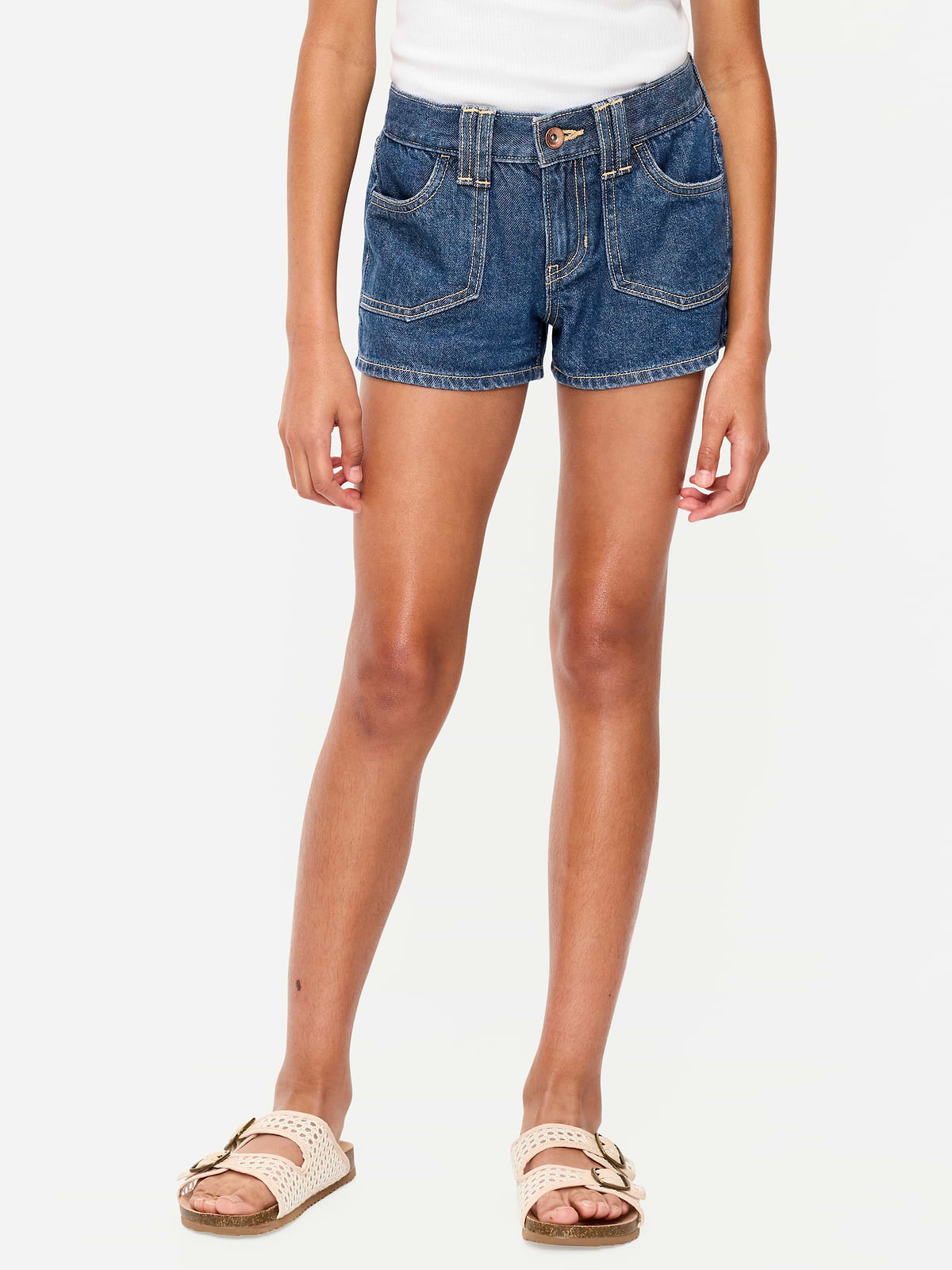 Low-Rise Utility Jean Shorts for Girls