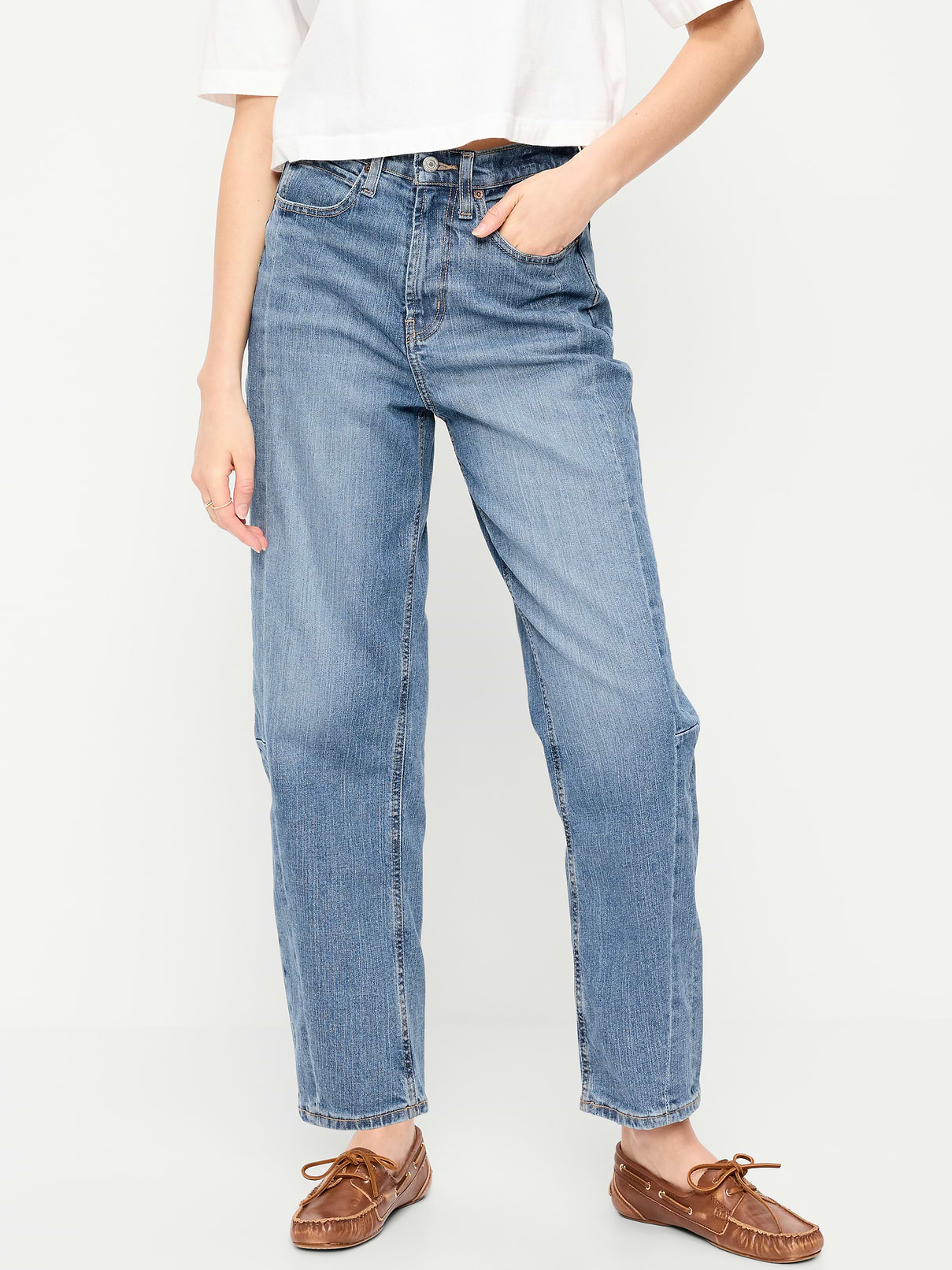 Image 2 of 9, High-Waisted Baggy Barrel Ankle Jeans